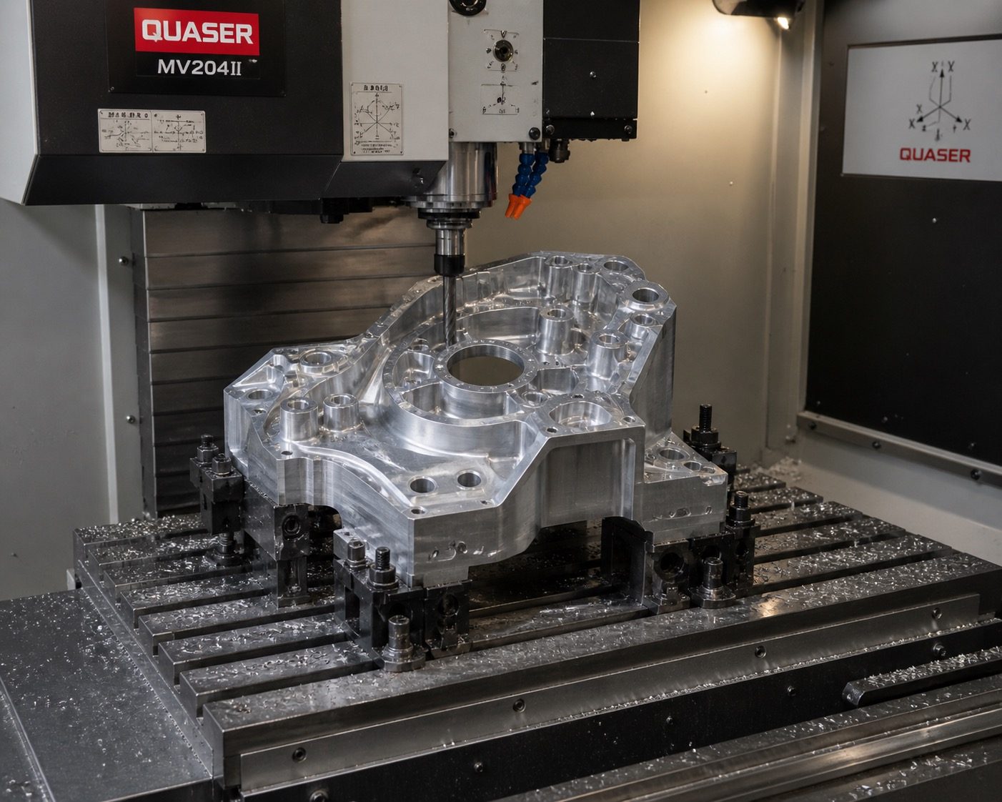 Lavorazione di fresatura CNC su componente meccanico in alluminio